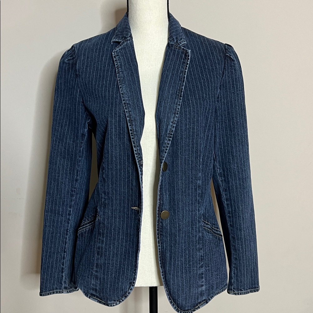 👖🧢🥏EUC New York & Company Striped Denim Jacket - Picture 3 of 13